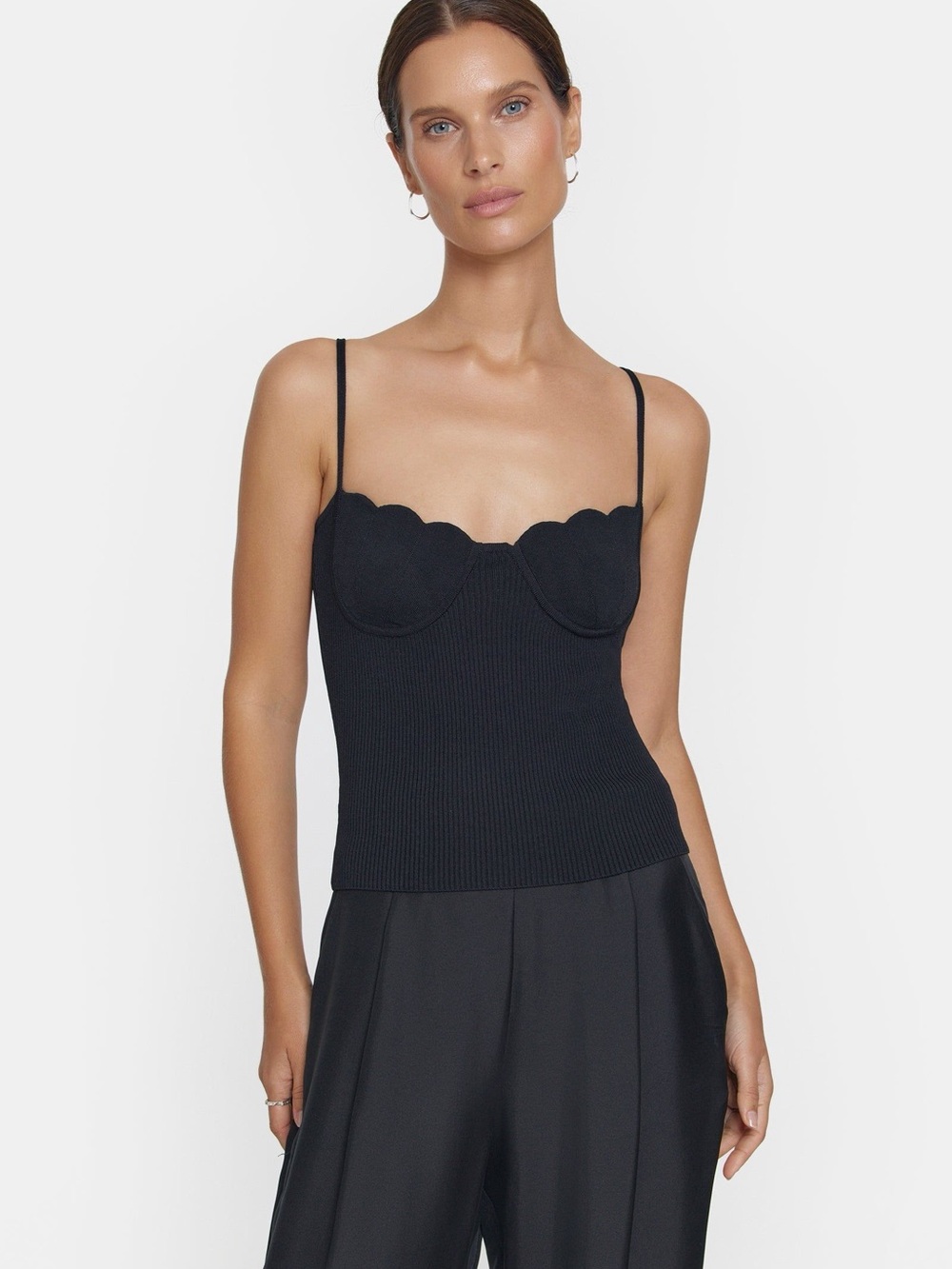 Victoria & Woods Wembley Top Scallop Edge Ribbed Knit Cami - Black
